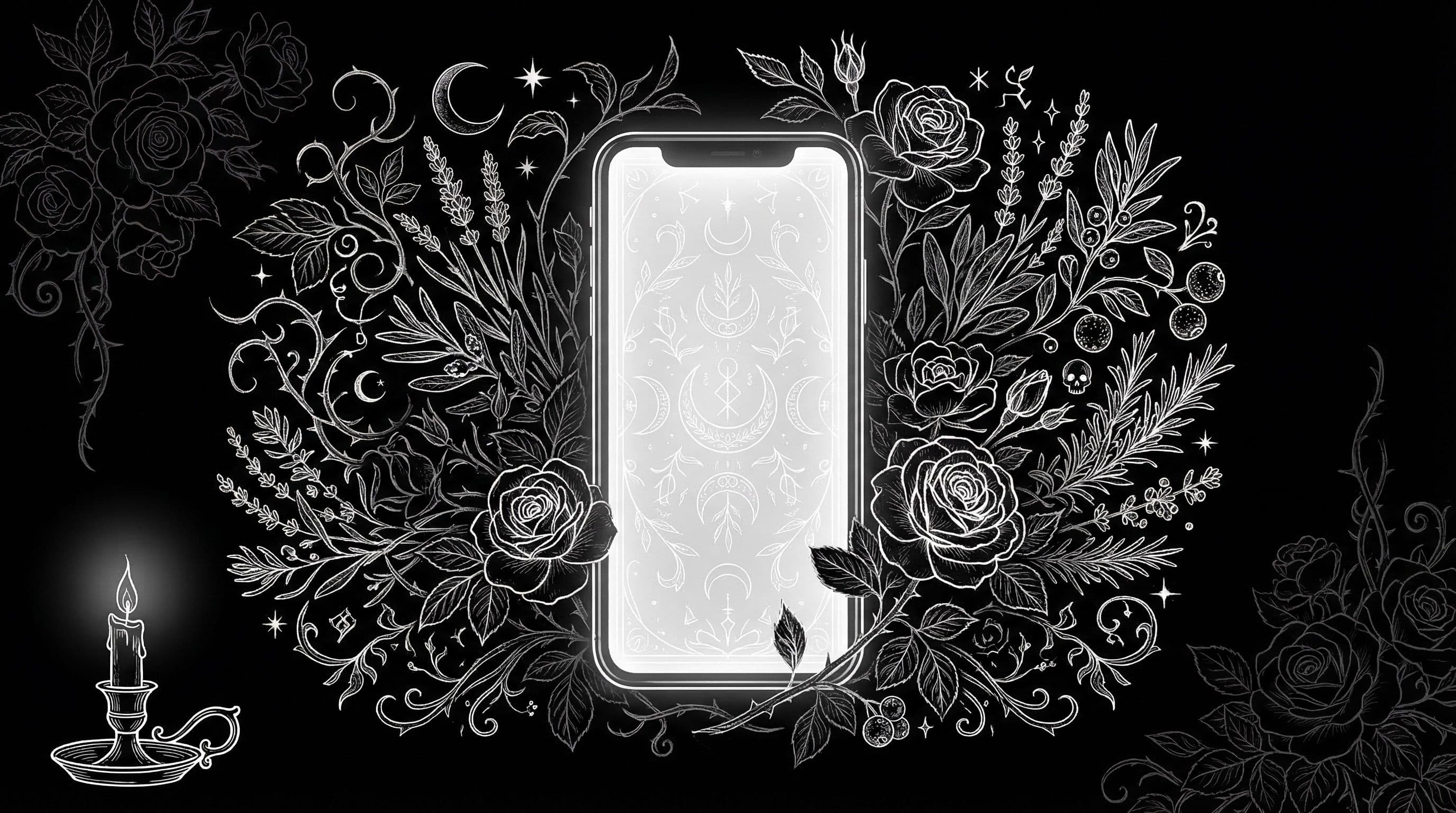 Gothic cottagecore wallpaper collage with witchy burgundy tones