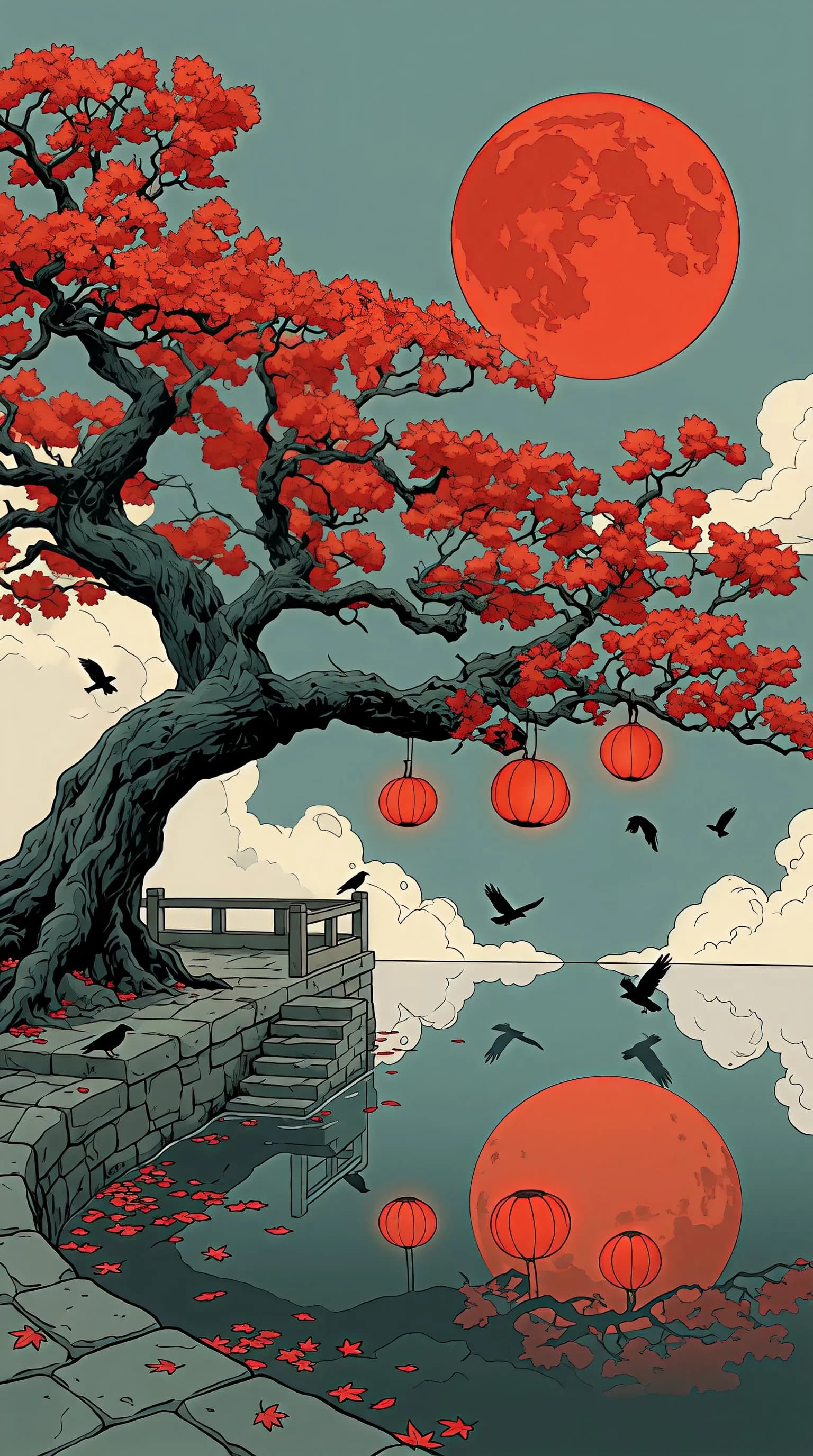 Vibrant Autumn Moonlit Serenity