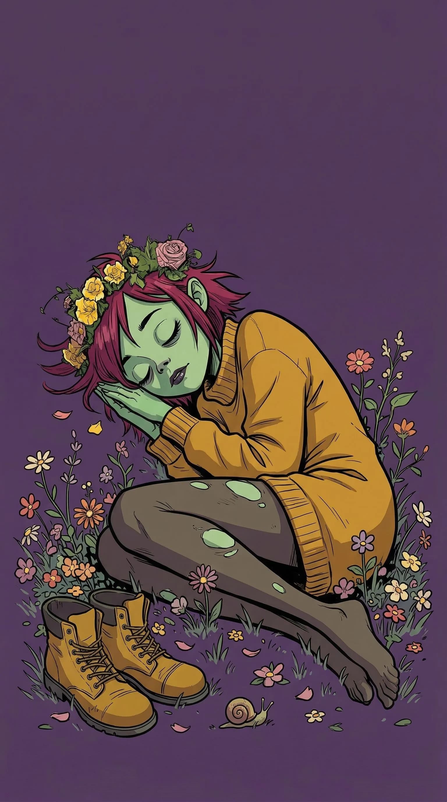 Zombie Girl Sleeping Among Flowers