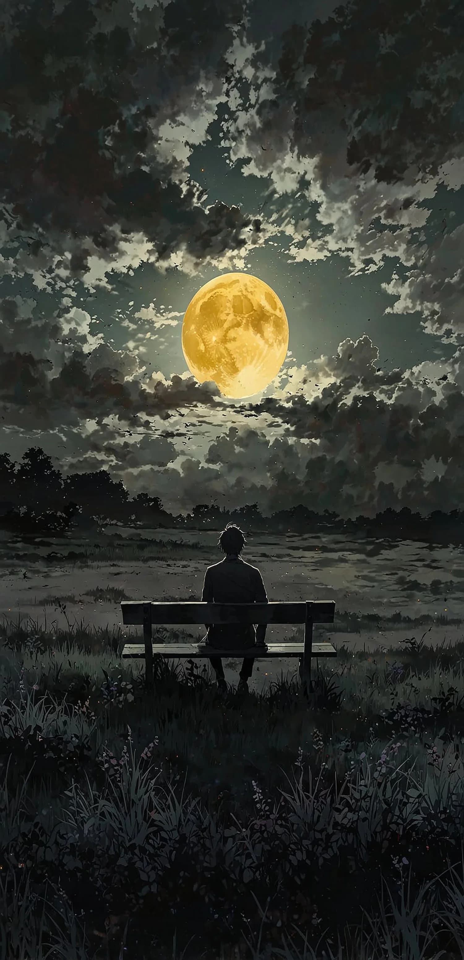 Moonlit Bench Solitude