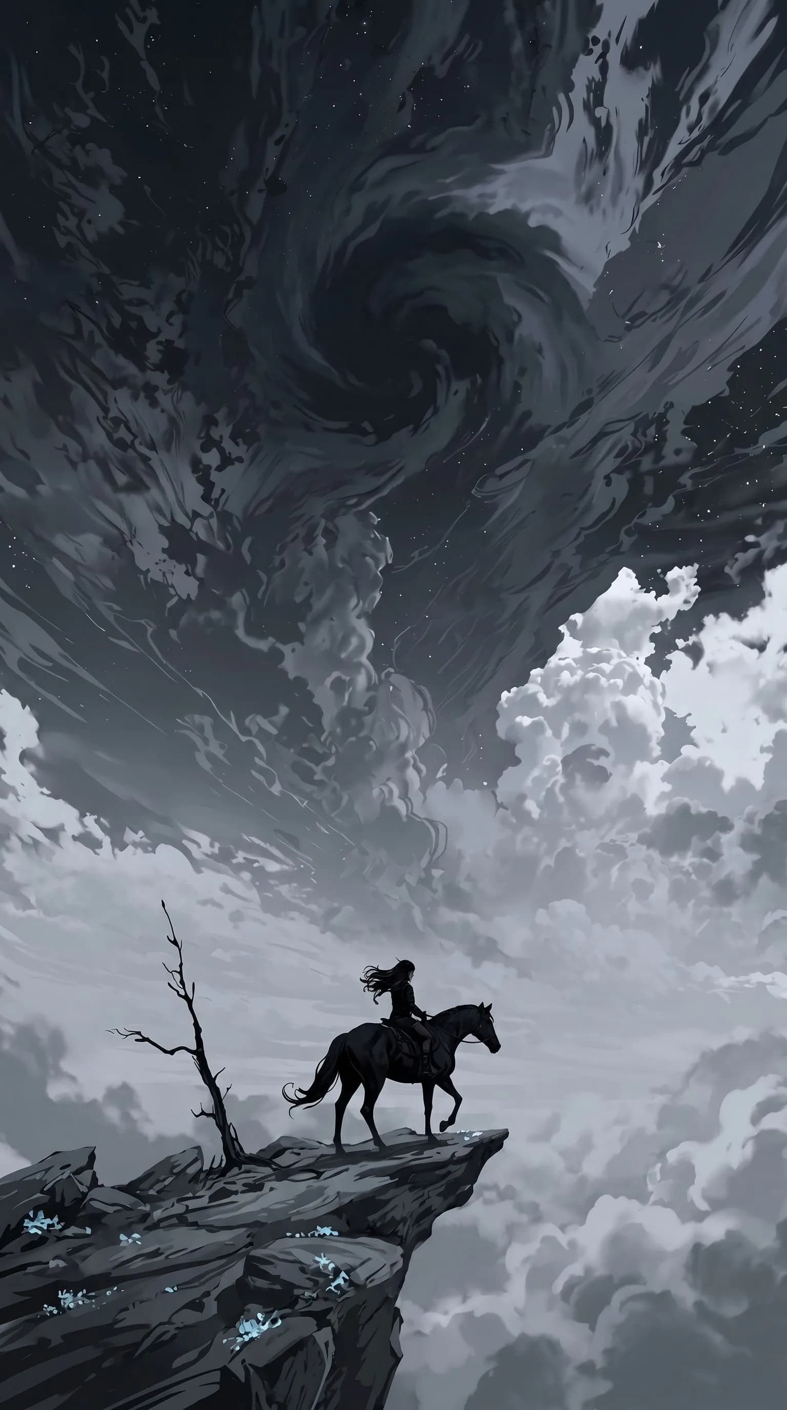 Rider on the Edge of Stormy Skies