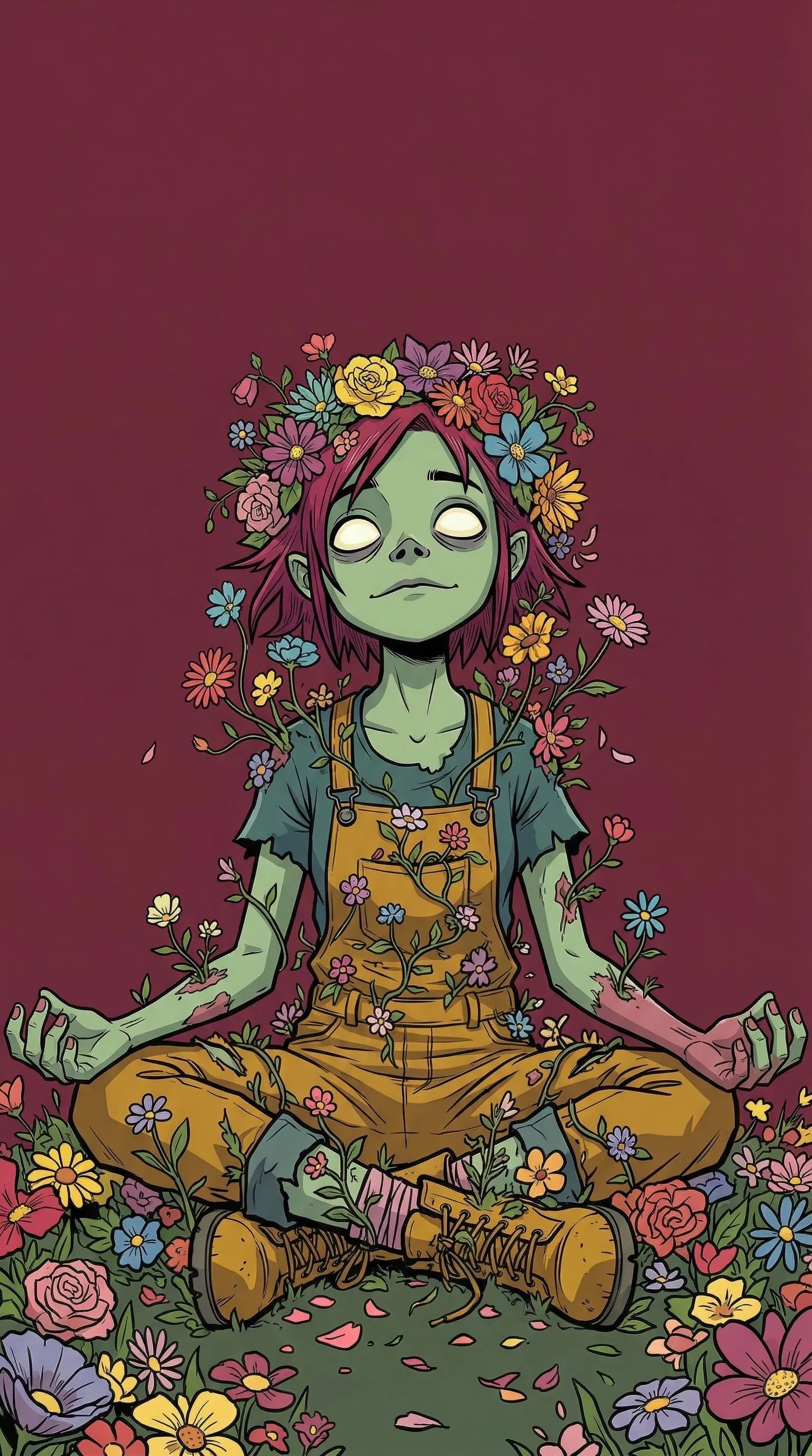 Zombie Girl in Floral Meditation