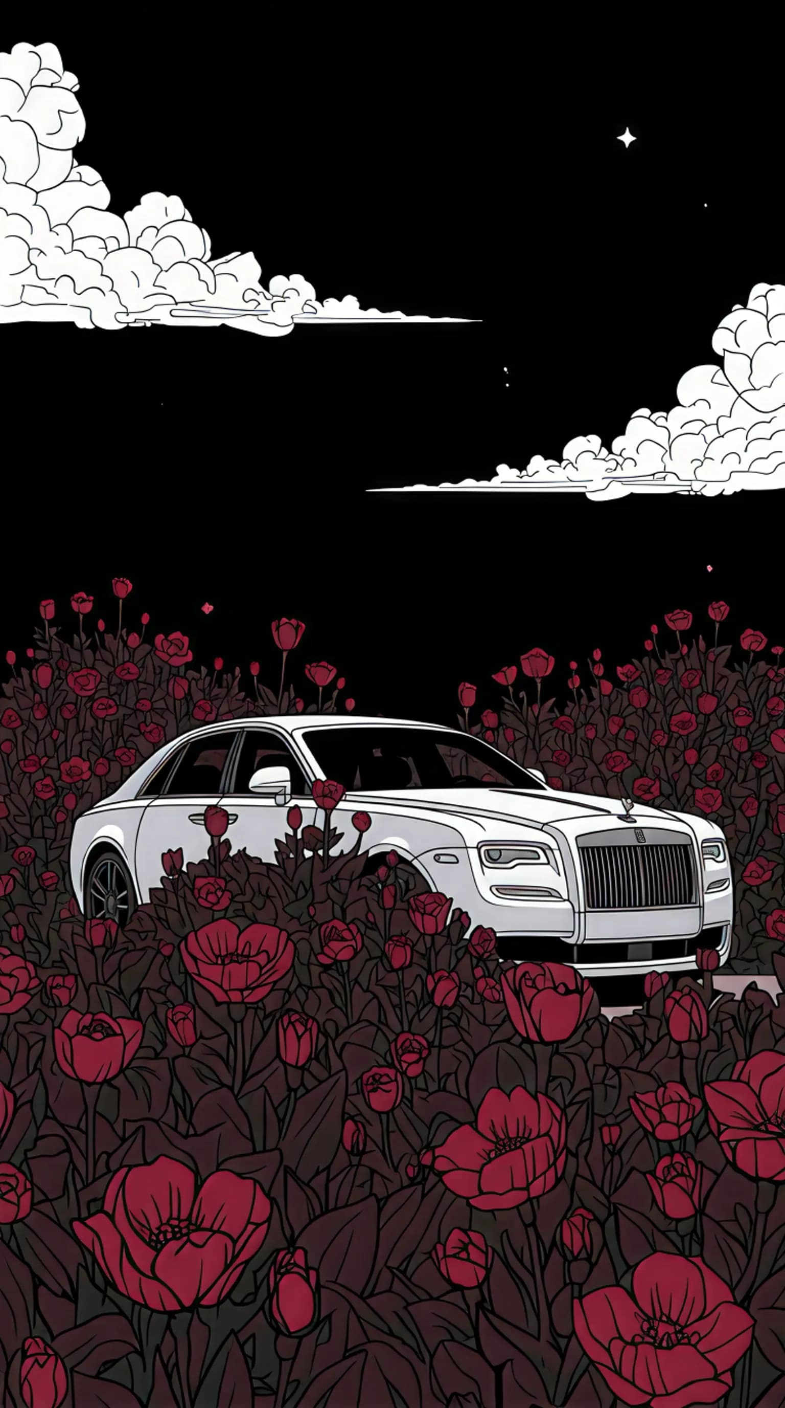 Rolls Royce Ghost In Flower Field