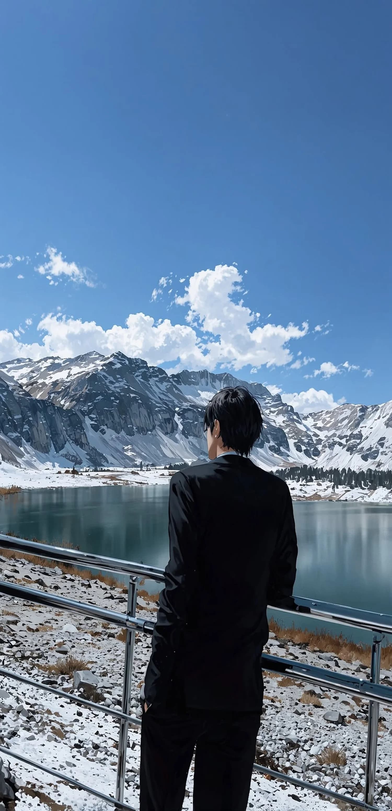 Man Overlooking Mountains