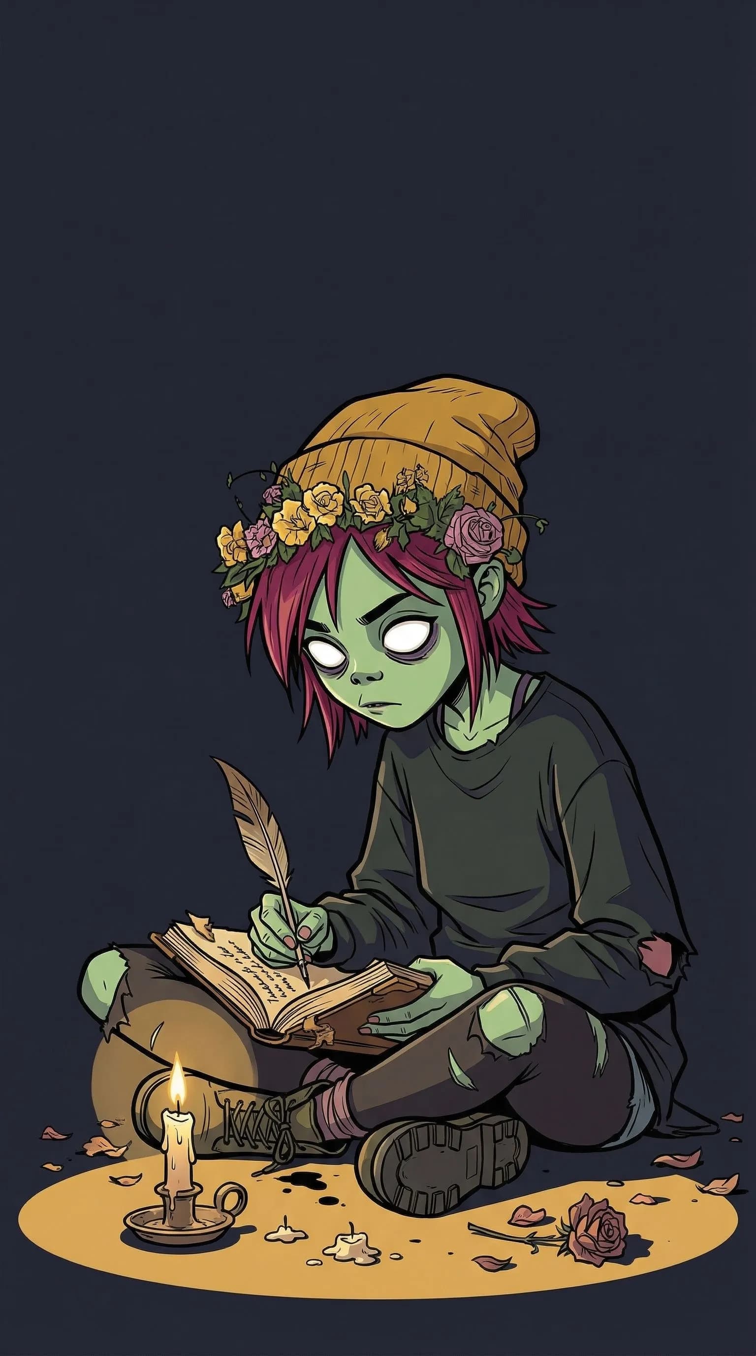 Zombie Girl Writing In Journal