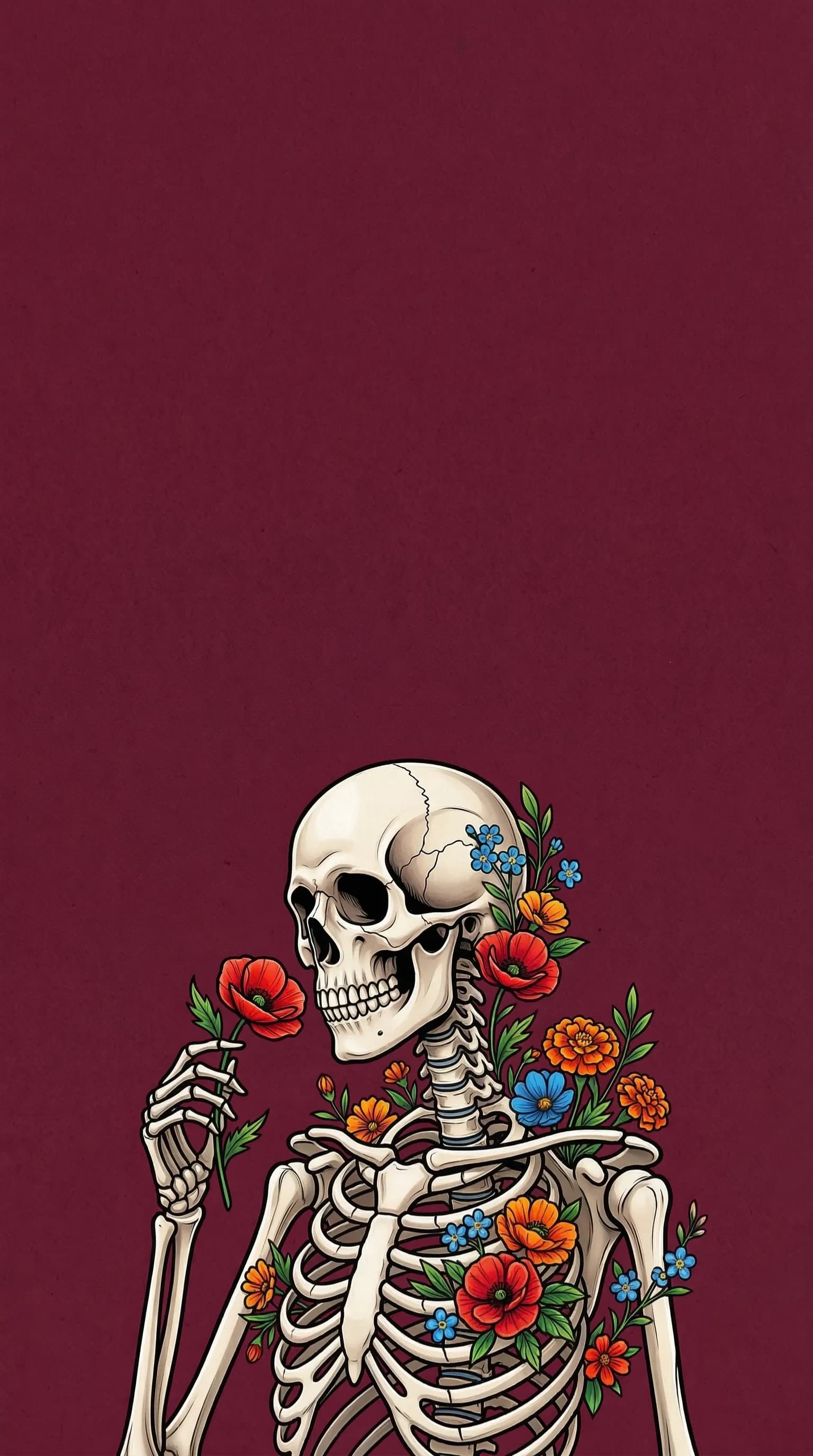 Skeleton with colorful flowers
