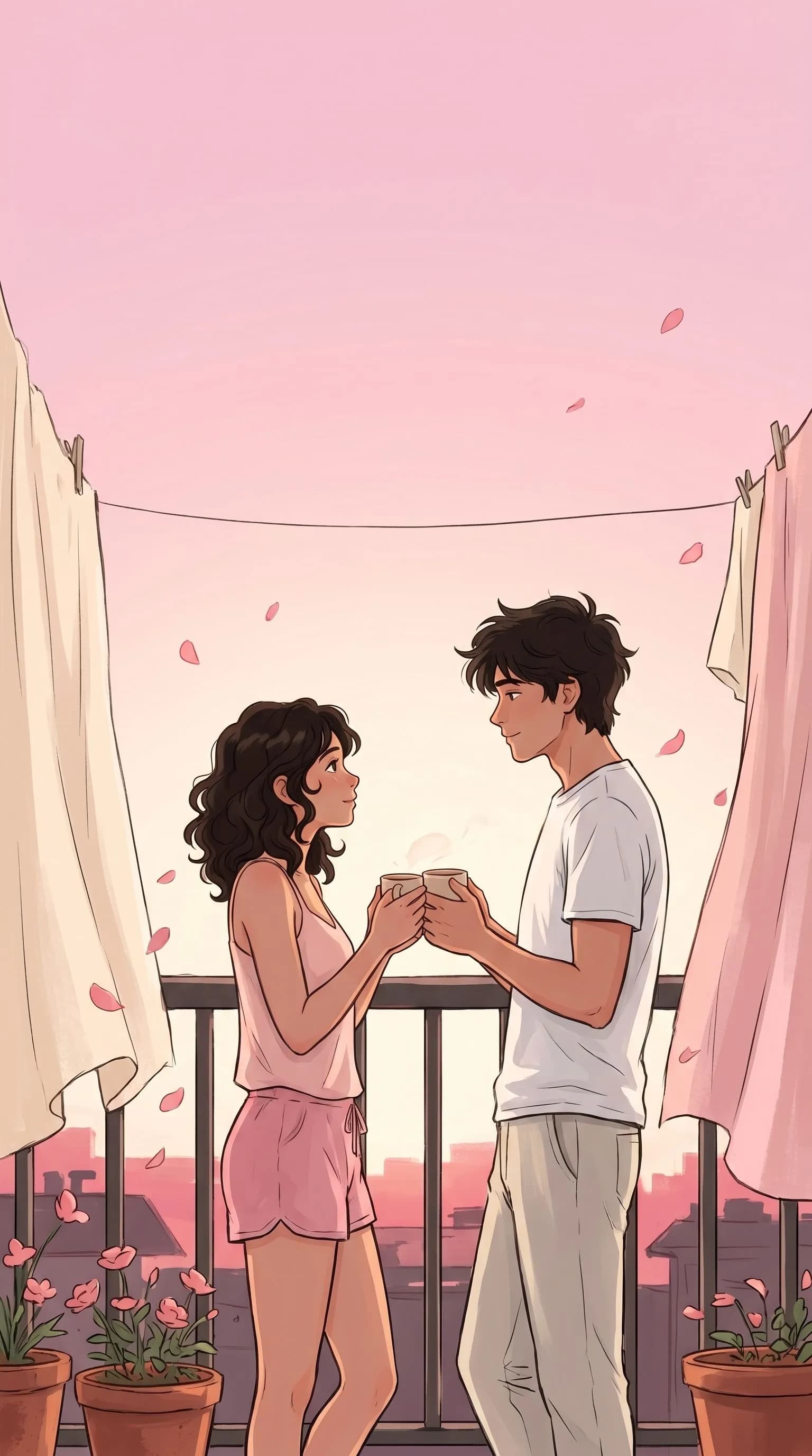 Couple Sharing Coffee On Balcony