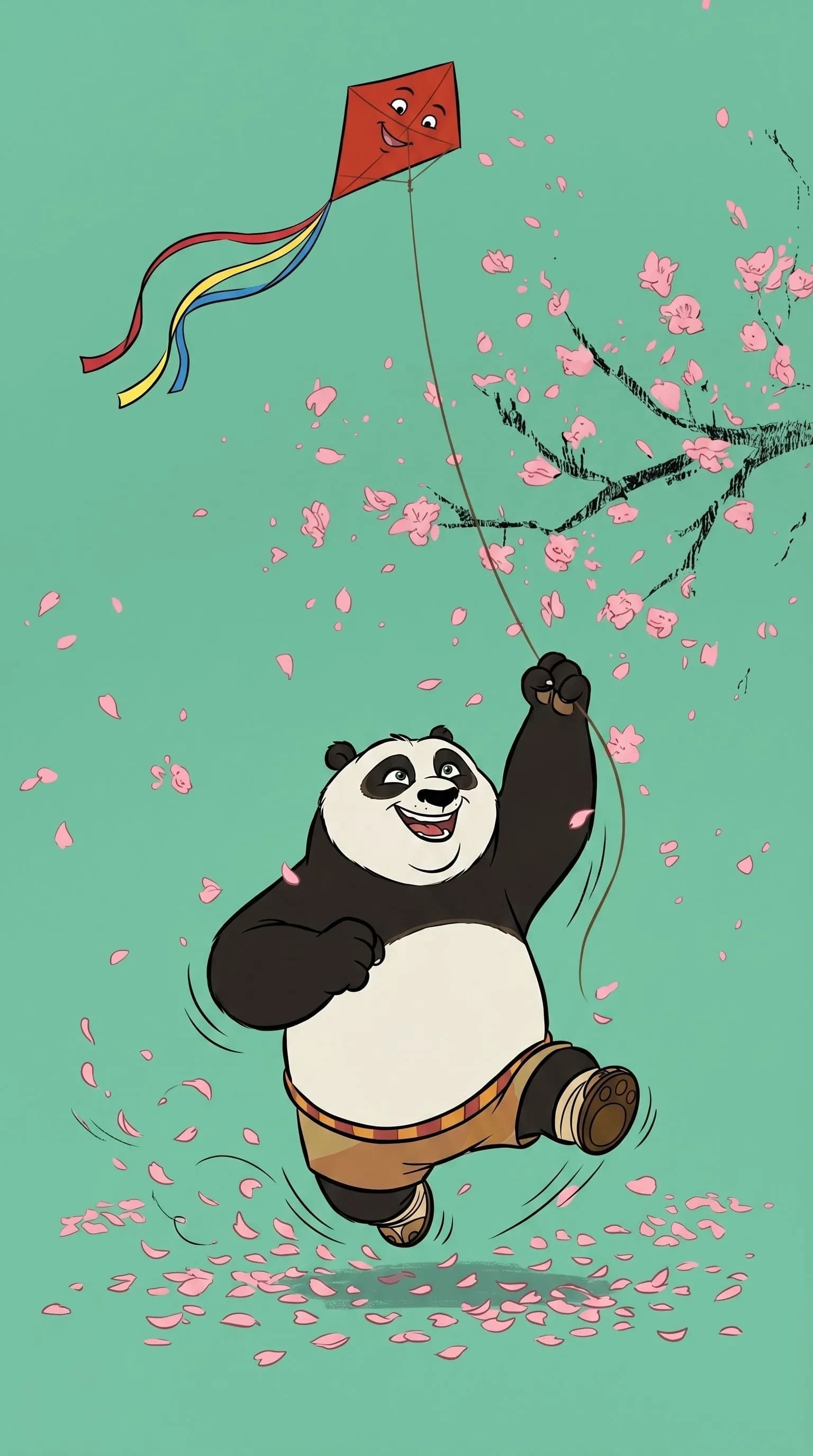 Po the Panda Running Flying Kite