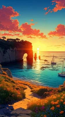 Sunset Ocean Oasis wallpaper thumbnail