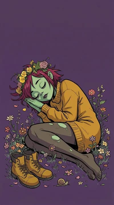 Zombie Girl Sleeping Among Flowers wallpaper thumbnail