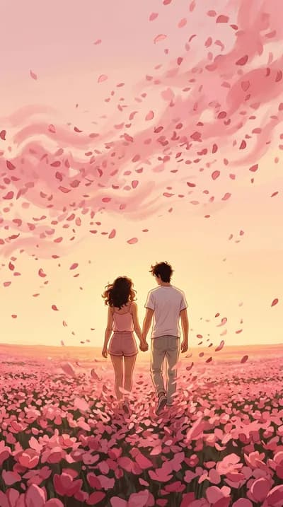 Couple Walking In Petal Field wallpaper thumbnail