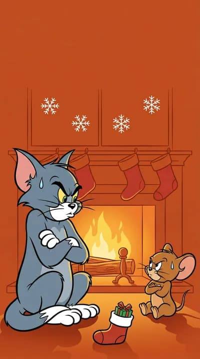 Tom and Jerry by the Fireplace wallpaper thumbnail