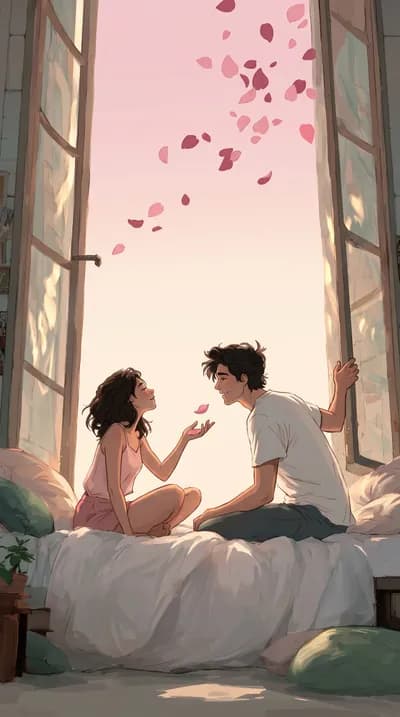 Couple In Bedroom With Petals wallpaper thumbnail