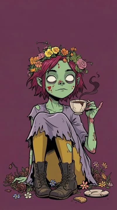 Bloody Floral Zombie Holding Teacup wallpaper thumbnail