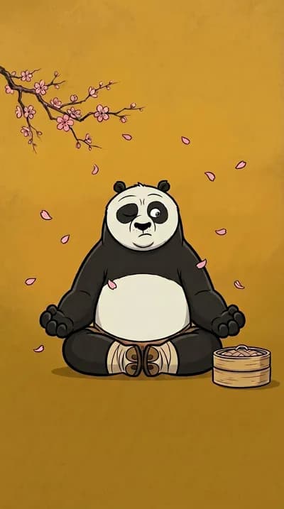 Serene Panda Meditation Peeking Dumplings wallpaper thumbnail
