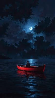 Moonlit Red Boat wallpaper thumbnail