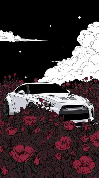 Nissan GT-R R35 In Flower Field wallpaper thumbnail