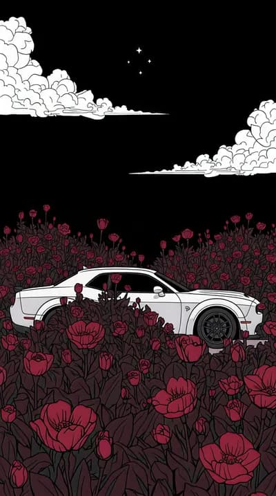 Dodge Challenger Hellcat In Flower Field wallpaper thumbnail