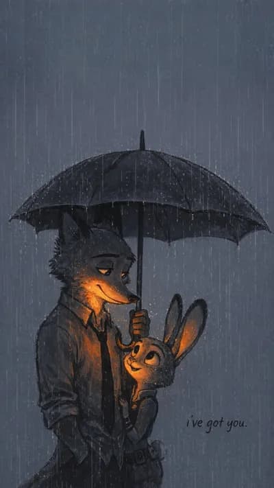 Zootopia Nick and Judy Rainy Night Friends wallpaper thumbnail