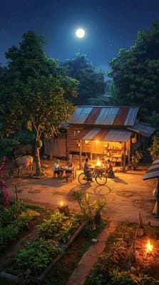 Moonlit Village Gathering wallpaper thumbnail