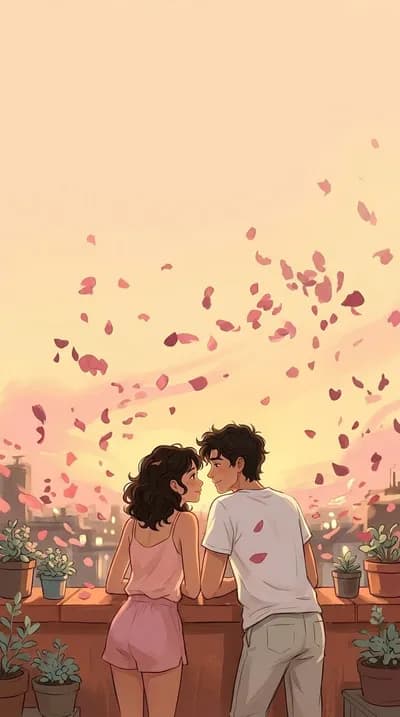 Couple Watching Petals Drift wallpaper thumbnail