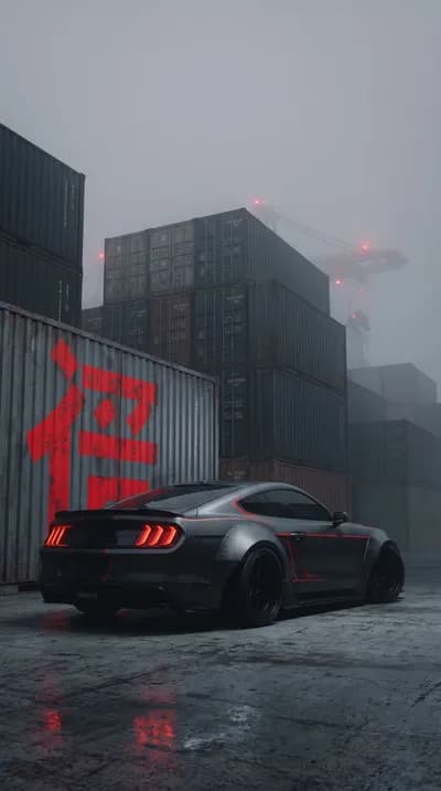 Muscle car resting container yard wallpaper thumbnail