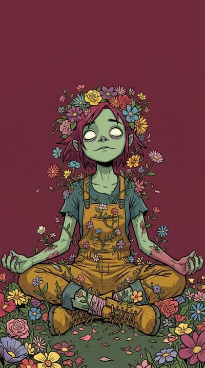 Zombie Girl in Floral Meditation wallpaper thumbnail