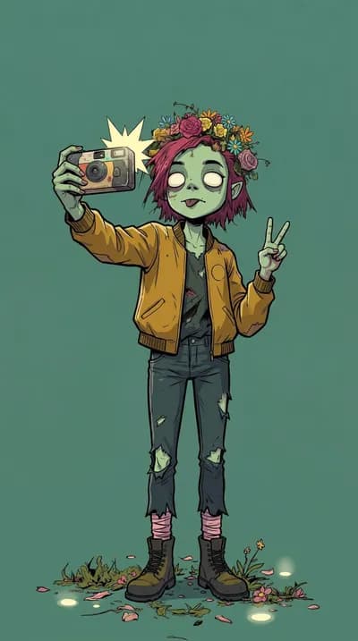 Zombie taking a selfie wallpaper thumbnail