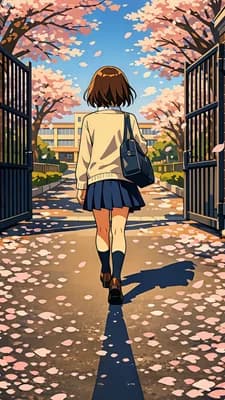 Schoolgirl Under Sakura wallpaper thumbnail