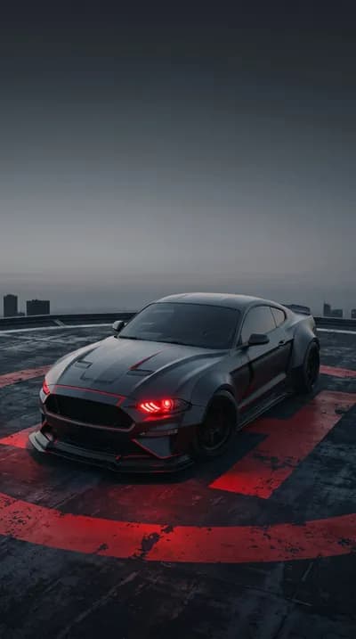 Muscle car on skyscraper helipad wallpaper thumbnail