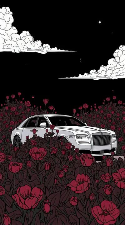 Rolls Royce Ghost In Flower Field wallpaper thumbnail