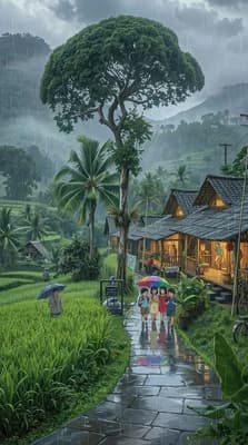 Rainy Village Scene wallpaper thumbnail