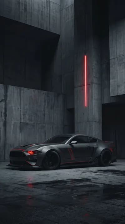 Muscle car in brutalist courtyard wallpaper thumbnail