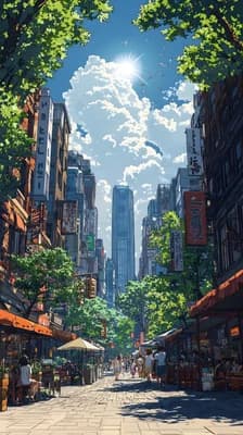 Sunlit Anime Boulevard wallpaper thumbnail