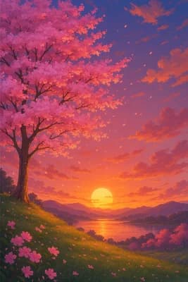 Sakura Sunset Lake wallpaper thumbnail