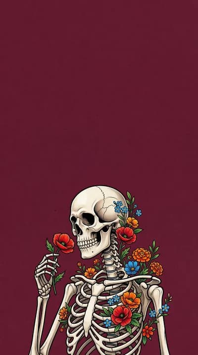 Skeleton with colorful flowers wallpaper thumbnail