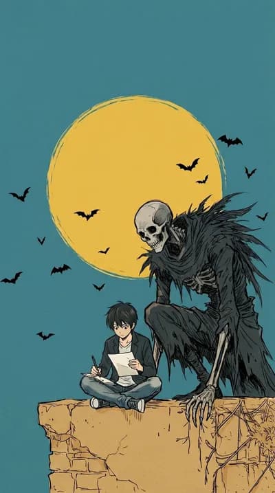 Boy Writing Letter By Moonlight wallpaper thumbnail