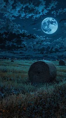 Moonlit Hayfield Night wallpaper thumbnail