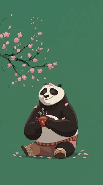 Panda Drinking Tea Peacefully wallpaper thumbnail