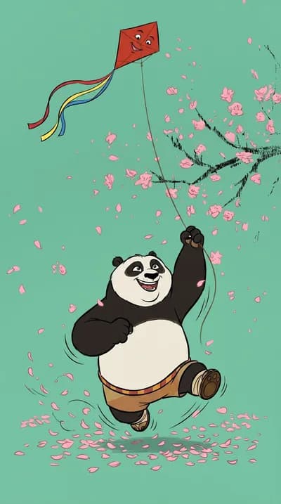 Po the Panda Running Flying Kite wallpaper thumbnail